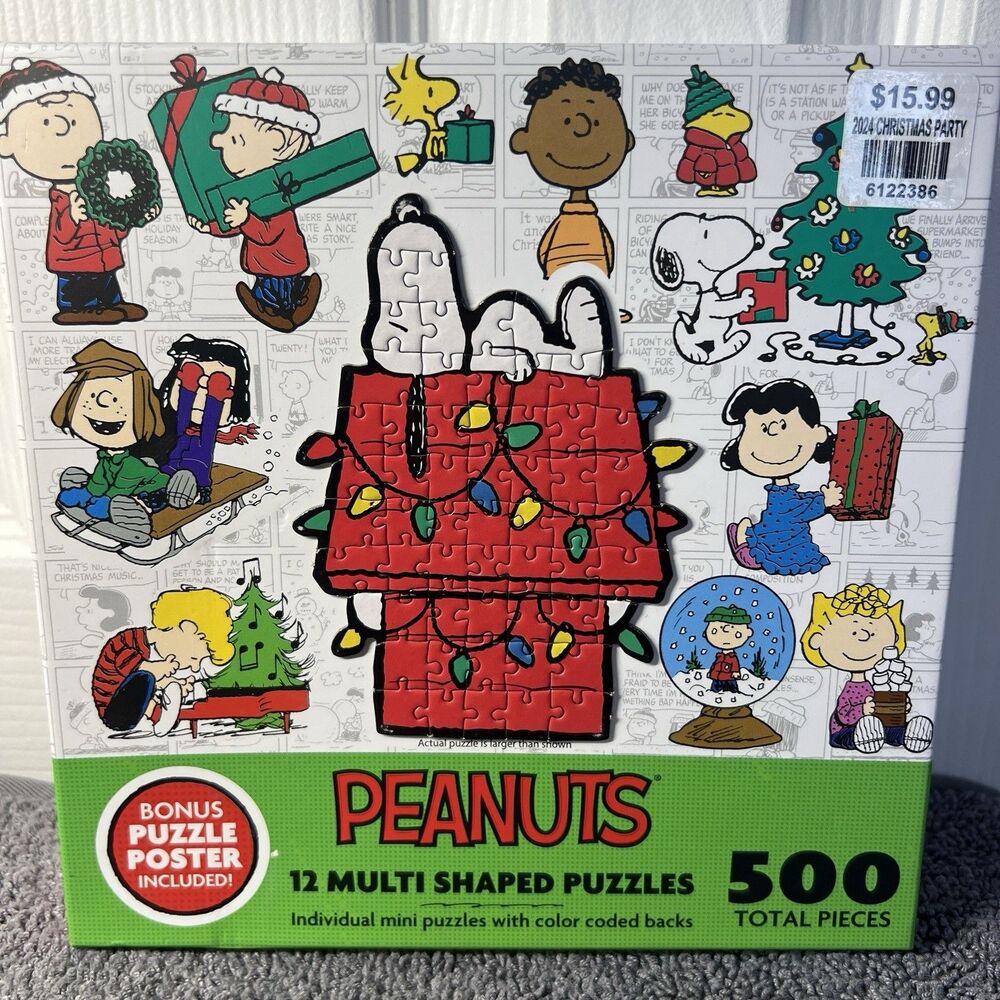 Peanuts Snoopy Christmas Multi-Shaped Puzzles 500 Pieces 12-in-1 Set NEW Poster